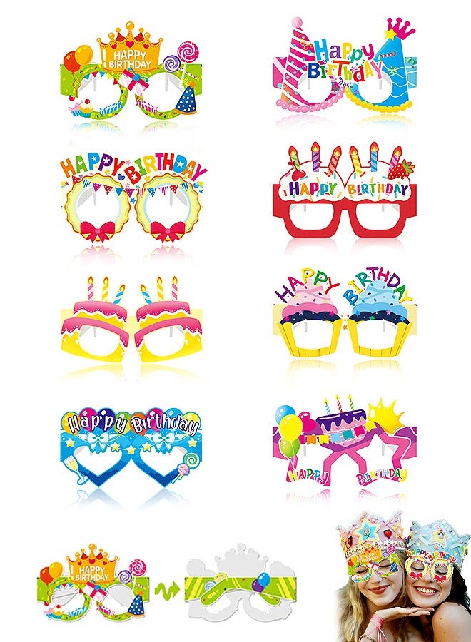 إم إكس إن مجموعة نظارات ورقية لحفلات أعياد الميلاد السعيدة مكونة من 8 قطع، نظارات ورقية لتزيين حفلات أعياد الميلاد ومستلزمات الحفلات ونظارات الحفلات لديكورات الحفلات - Image 1